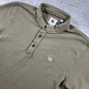 Pretty Green Polo Shirt Mens Medium Green Long Sleeve Cotton Logo Patch Portugal